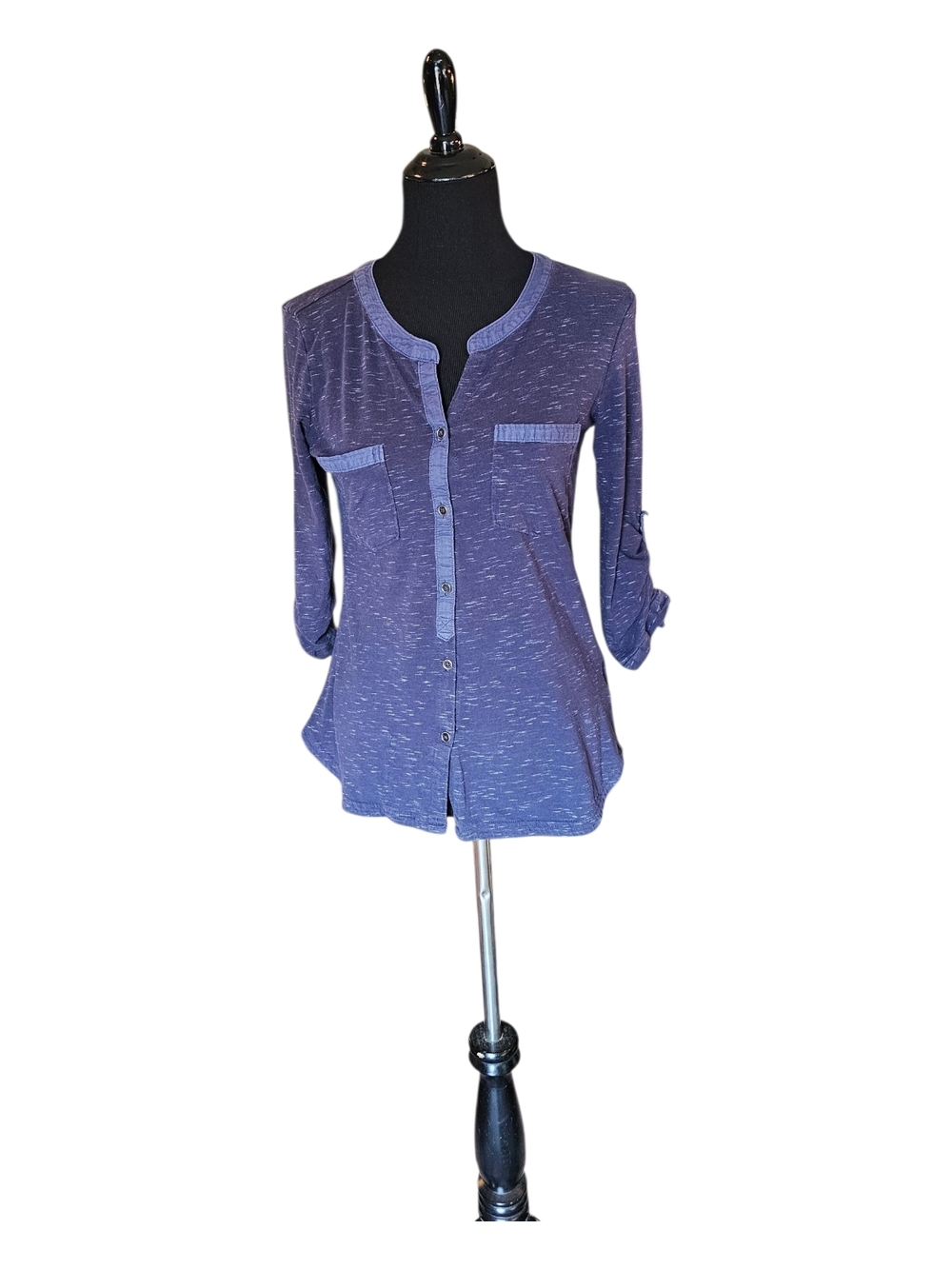 Columbia Sportswear Blue Henley Top Small 3/4 Sleeve Lightweight Hiking Travel